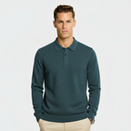 Men’s Wool Blend Polo Collar Sweater – Regular Fit Knit Pullover with Ribbed Edges & Three-Button Placket