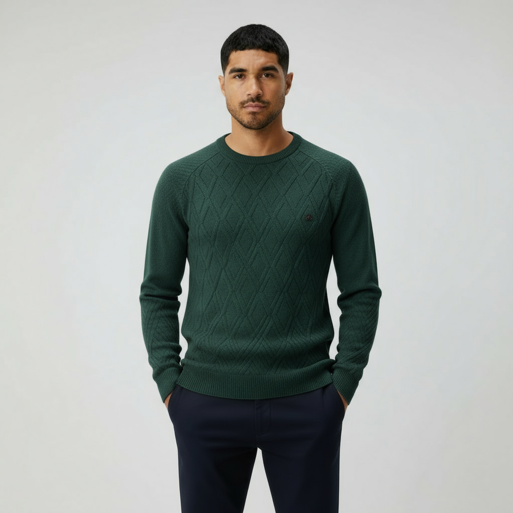 Men’s Crew Neck Jumper with Diamond Pattern – Classic Knit Sweater for Smart & Casual Style