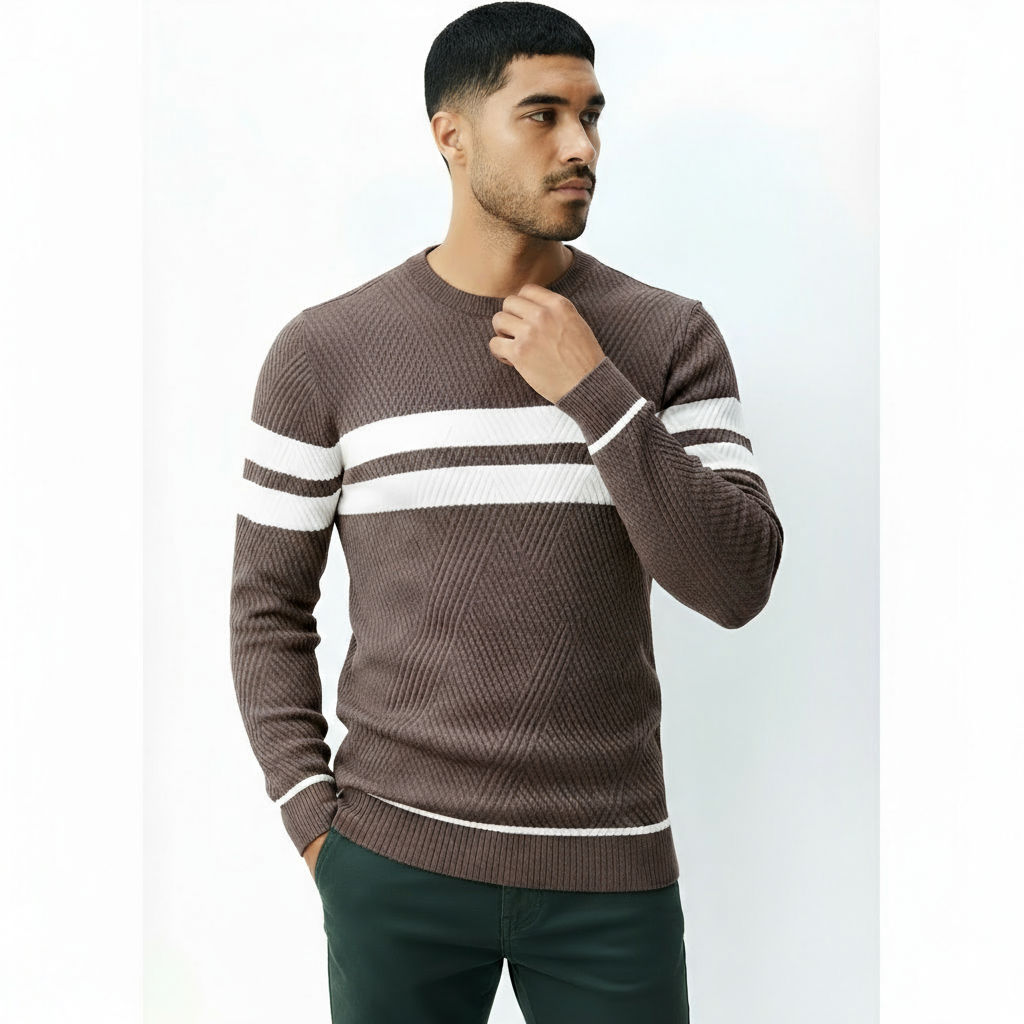Men’s Crew Neck Jumper with Stripe Detail – Classic Knit Pullover