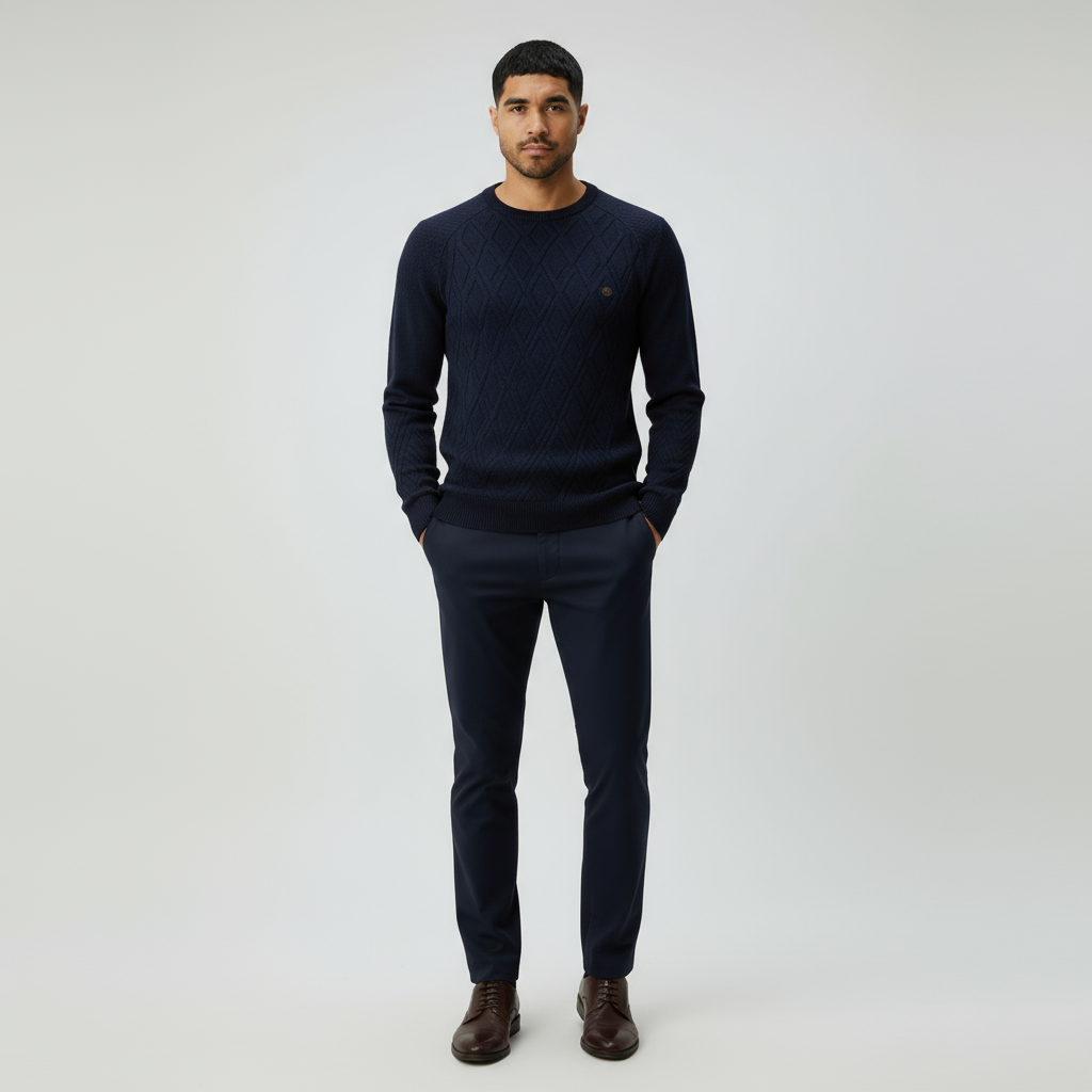 Men’s Crew Neck Jumper with Diamond Pattern – Classic Knit Sweater for Smart & Casual Style