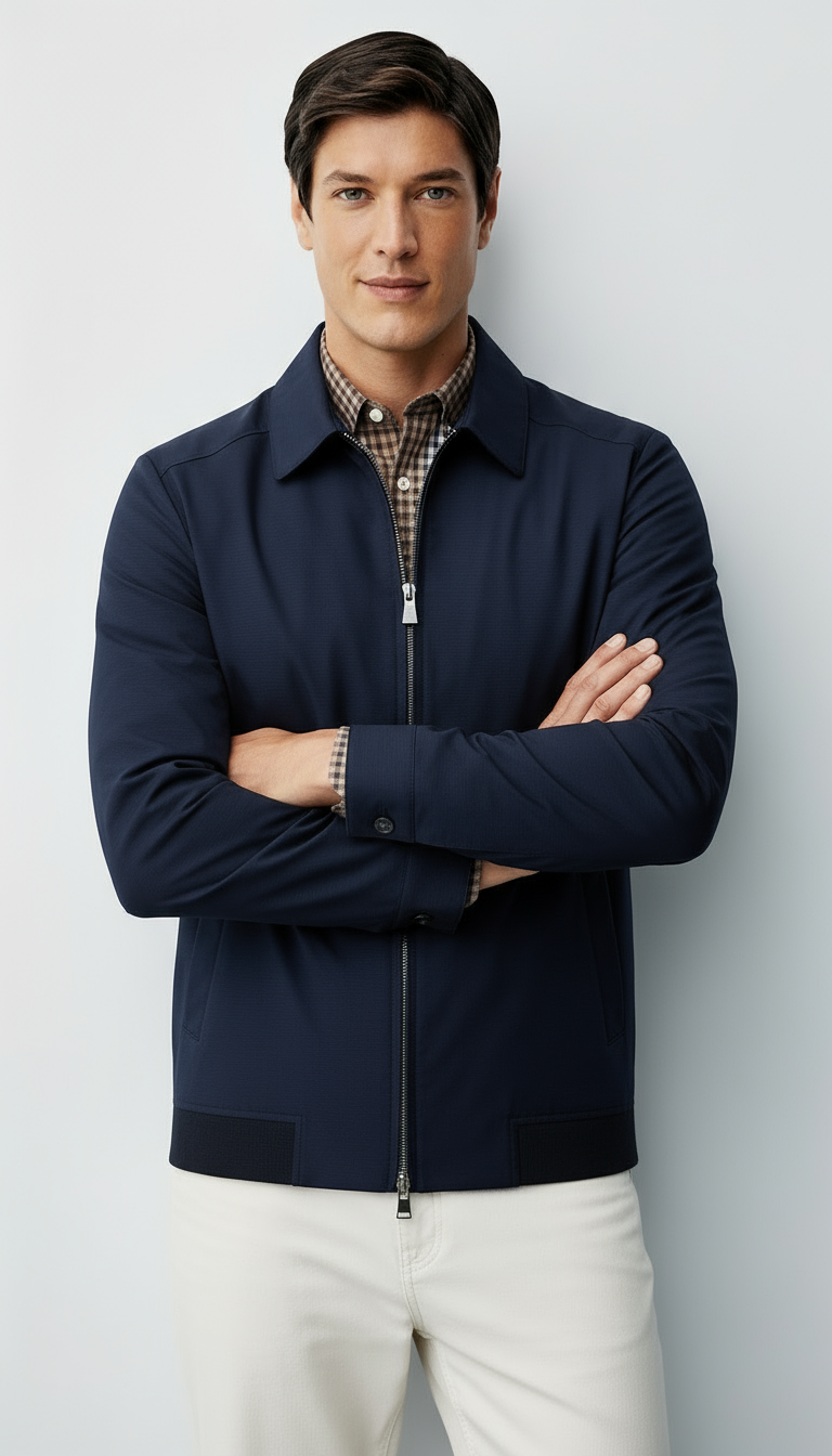 Giacca Harrington da uomo - Zip classica con fodera a quadri e colletto senza tempo