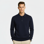 Men’s Wool Blend Polo Collar Sweater – Regular Fit Knit Pullover with Ribbed Edges & Three-Button Placket