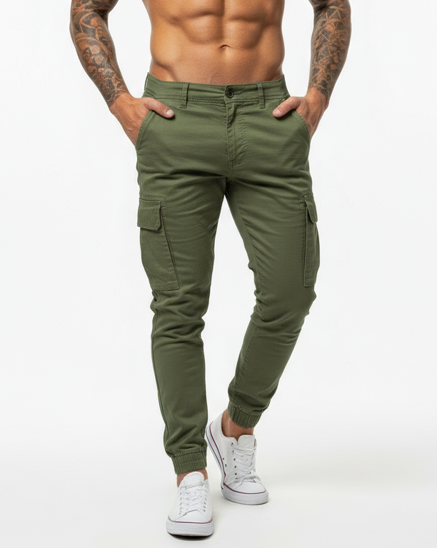 Pantaloni Cargo da uomo - Vita con coulisse e polsini elasticizzati - Pantaloni multi tasche dal taglio affusolato