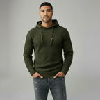 Men’s Textured Knit Hoodie - Adjustable Drawstring Hood & Ribbed Trim