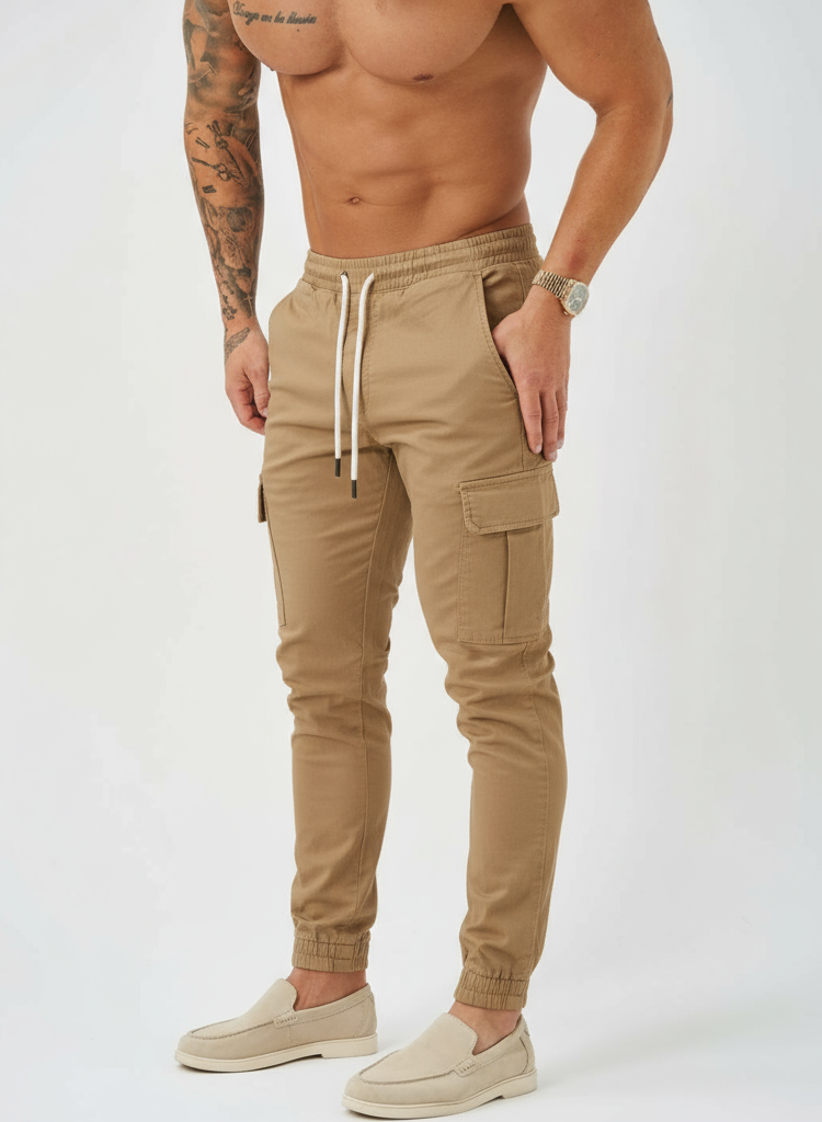Pantaloni Cargo da uomo - Vita con coulisse e polsini elasticizzati - Pantaloni multi tasche dal taglio affusolato