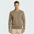 Men’s Slim Fit Wool Blend Sweater - Abstract Pattern Knit Pullover with Ribbed Edges