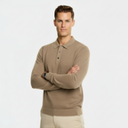 Men’s Wool Blend Polo Collar Sweater – Regular Fit Knit Pullover with Ribbed Edges & Three-Button Placket