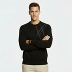 Men’s Slim Fit Wool Blend Sweater - Abstract Pattern Knit Pullover with Ribbed Edges