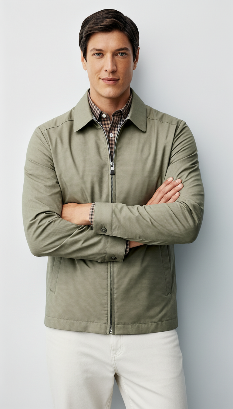 Chaqueta Harrington para hombre - Cremallera clásica con forro a cuadros y cuello atemporal