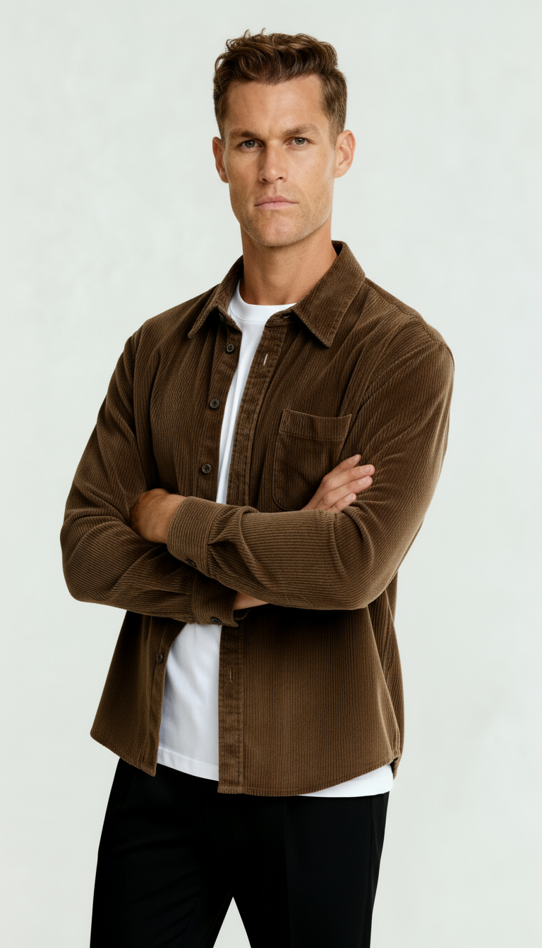 Men’s Long Sleeve Overshirt with Button Fastening & Chest Pocket