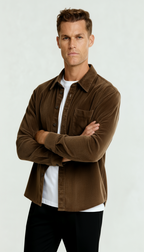 Men’s Long Sleeve Overshirt with Button Fastening & Chest Pocket