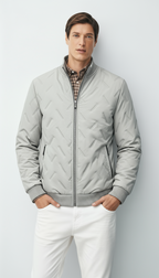 Veste bomber en tissu tissé pour homme avec col montant côtelé – Veste d'automne légère à la longueur des hanches