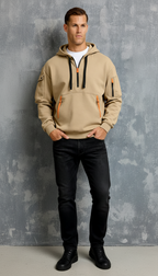 Men’s Zip Neck Hoodie with Multiple Pockets – Casual Functional Pullover