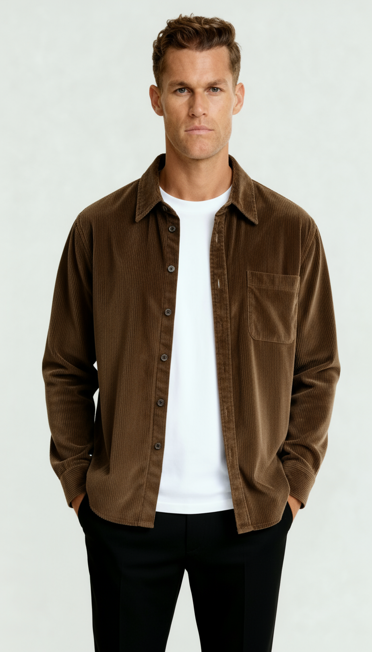 Sobrecamisa de manga larga para hombre con cierre de botones y bolsillo en el pecho