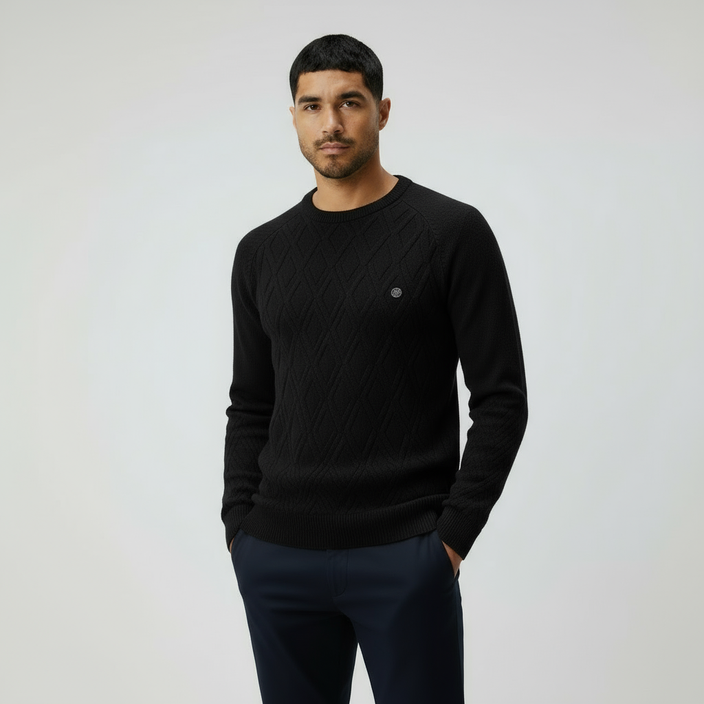 Men’s Crew Neck Jumper with Diamond Pattern – Classic Knit Sweater for Smart & Casual Style