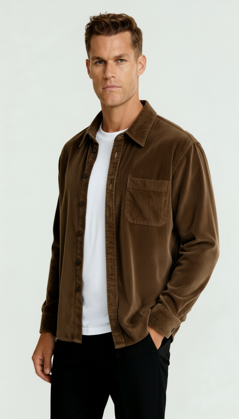 Men’s Long Sleeve Overshirt with Button Fastening & Chest Pocket