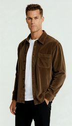 Men’s Long Sleeve Overshirt with Button Fastening & Chest Pocket