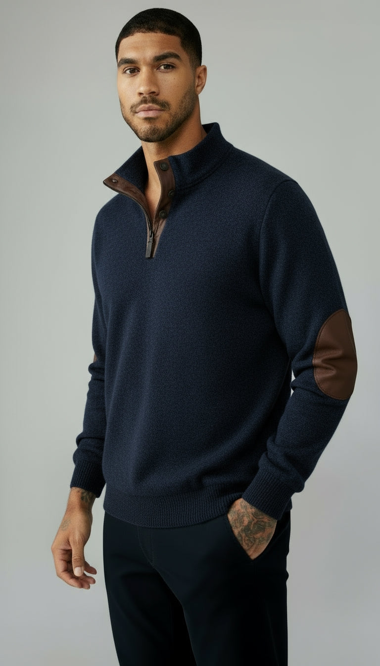 Maglia con collo a bottoni da uomo - Pullover con colletto e toppe sui gomiti