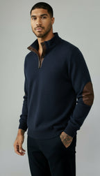 Maglia con collo a bottoni da uomo - Pullover con colletto e toppe sui gomiti