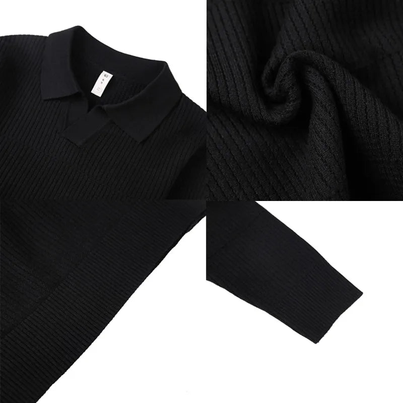 Open neck long sleeve polo shirt - Black