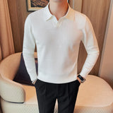 Open neck long sleeve polo shirt - White